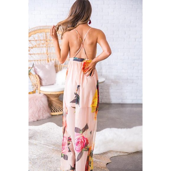 L’Atiste by Amy Peach Floral Chiffon Sleeveless Maxi Dress Open Back size Small - Picture 2 of 16